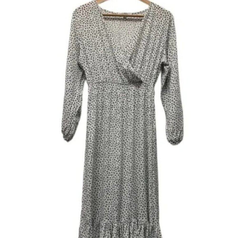 Velvet Torch Womens Long Sleeve Floral Print Wrap Dress S White & Black